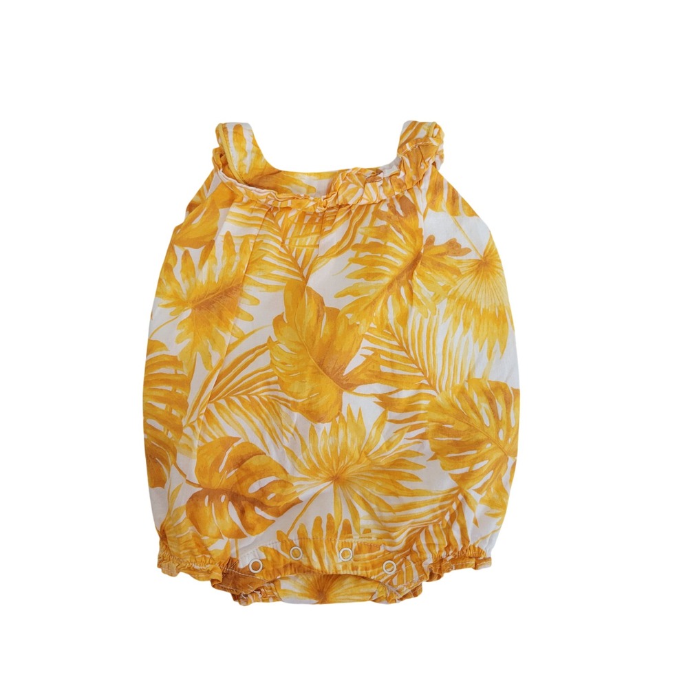 Janie and Jack Palm Leaf Bubble Romper Yellow White Size 0 to 3 months